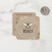 Wit op Kraft  Bee Honey Jar Label Notitiekaartje (Voorkant / Achterkant in situ)