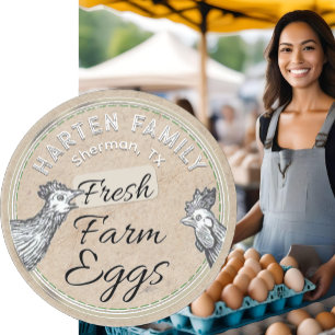 Wit op Kraft Boerderij Hen Haan Ei Karton Vierkante Sticker