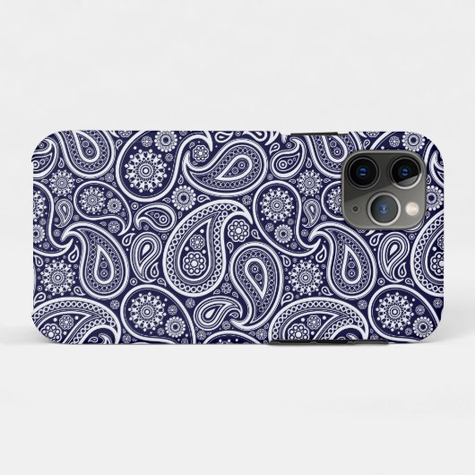 Wit op marineblauw retro paisley patroon Case-Mate iPhone case (Achterkant (horizontaal))