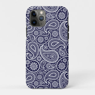 Wit op marineblauw retro paisley patroon iPhone 11 pro hoesje