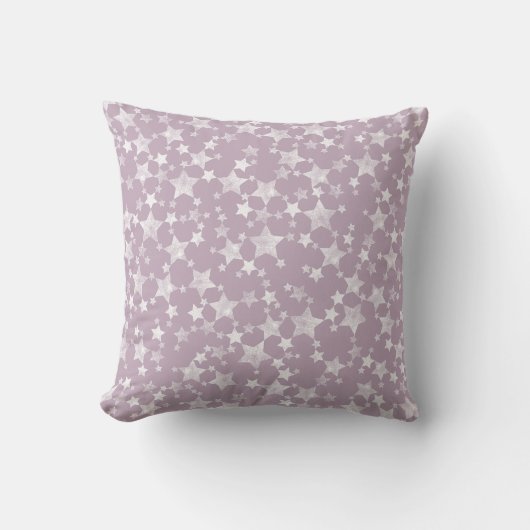 Wit op Mauve | Lino Print Stars Patroon Kussen (Voorkant)