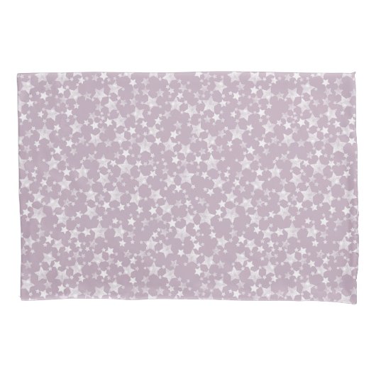 Wit op Mauve | Lino Print Stars Patroon Kussensloop (Voorkant-Links)