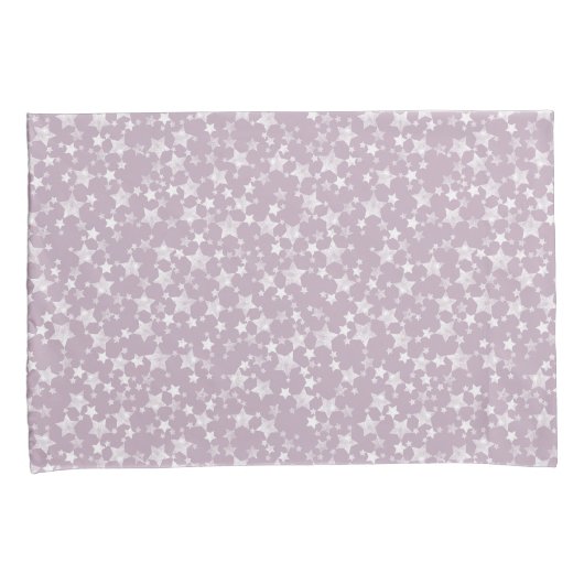 Wit op Mauve | Lino Print Stars Patroon Kussensloop (Voorkant-Rechts)