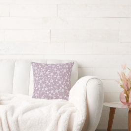 Wit op Mauve | Lino Print Sterren Patroon Kussen