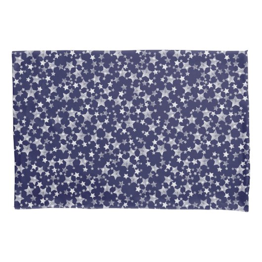 Wit op Midnight Blue | Lino Print Stars Patroon Kussensloop (Voorkant-Links)