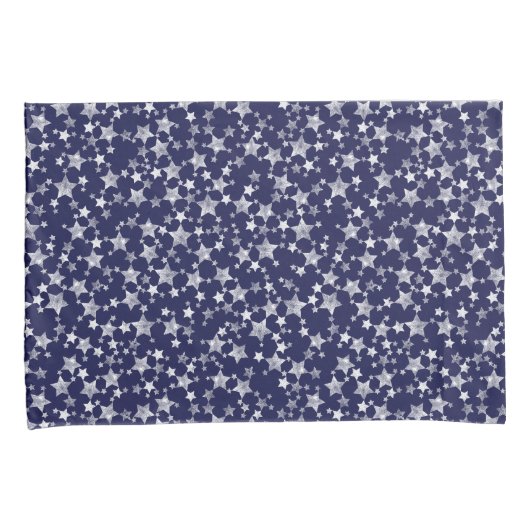 Wit op Midnight Blue | Lino Print Stars Patroon Kussensloop (Voorkant-Rechts)