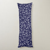 Wit op Midnight Blue | Lino Print Stars Patroon Lichaamskussen (Achterkant (Verticaal))