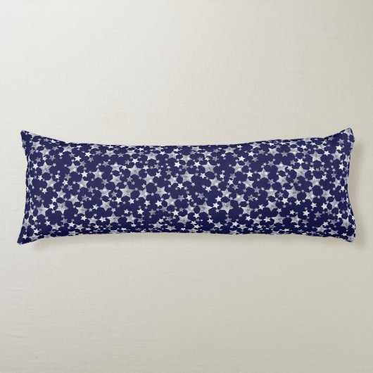 Wit op Midnight Blue | Lino Print Stars Patroon Lichaamskussen (Voorkant)