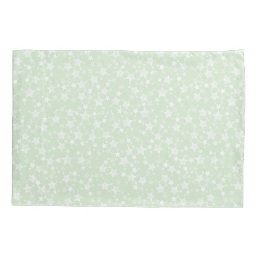 Wit op Mint Green | Lino Print Stars Patroon Kussensloop (Achterkant-Links)