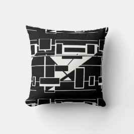 Wit op Navy Black Geometrische Abstract Labyrint Kussen