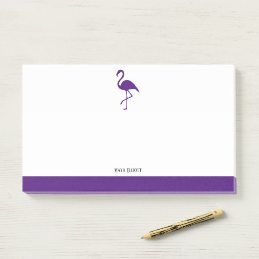 Wit op Paarse Flamingo & Rand met Naam Post-it® Notes (Op bureau)