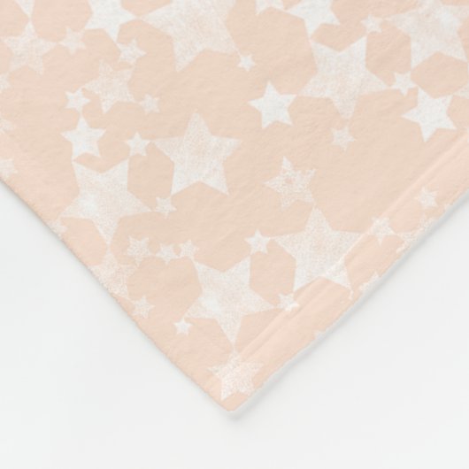 Wit op perzik/abrikoos | Lino Print Stars Patroon Fleece Deken (Hoek)