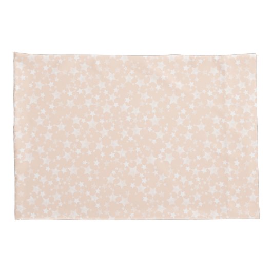 Wit op perzik/abrikoos | Lino Print Stars Patroon Kussensloop (Achterkant-Rechts)