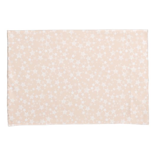 Wit op perzik/abrikoos | Lino Print Stars Patroon Kussensloop (Voorkant-Rechts)