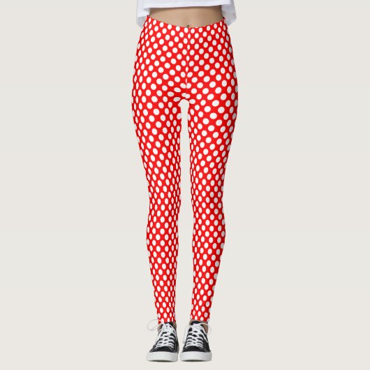 Wit op Rode Kleine Grootte Polka Dots Leggings (Voorkant)