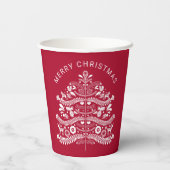 Wit op Rode Scandinavische Kerstboom Papieren Bekers (Achterkant)