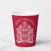 Wit op Rode Scandinavische Kerstboom Papieren Bekers (Voorkant)