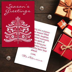 Wit op Rode Scandinavische Nordic Christmas Tree Feestdagenkaart