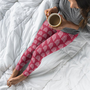 Wit op Rode Scandinavische Nordic Christmas Tree Leggings