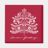 Wit op Rode Scandinavische Nordic Christmas Tree Magneet (Voorkant)