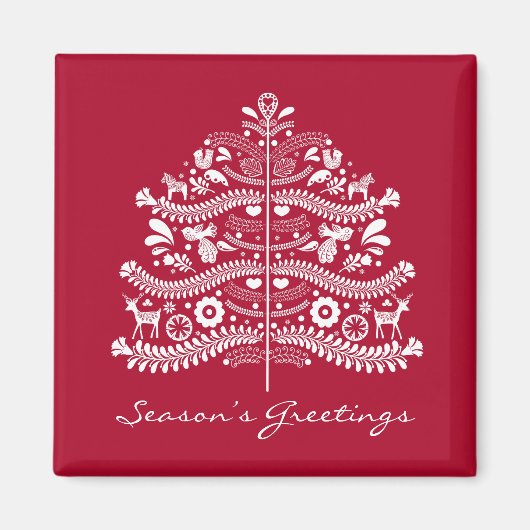 Wit op Rode Scandinavische Nordic Christmas Tree Magneet (Voorkant)