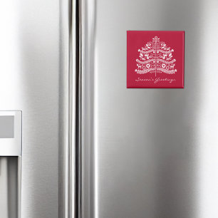 Wit op Rode Scandinavische Nordic Christmas Tree Magneet