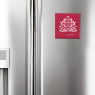 Wit op Rode Scandinavische Nordic Christmas Tree Magneet