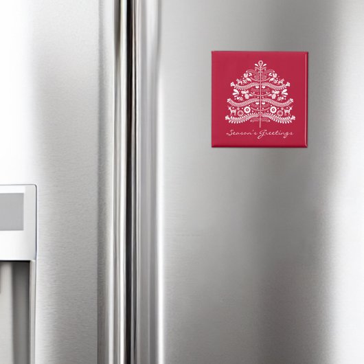 Wit op Rode Scandinavische Nordic Christmas Tree Magneet