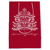 Wit op Rode Scandinavische Nordic Christmas Tree Medium Cadeauzakje (Achterkant)