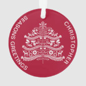 Wit op Rode Scandinavische Nordic Christmas Tree Ornament (achterkant)
