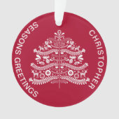 Wit op Rode Scandinavische Nordic Christmas Tree Ornament (voorkant)