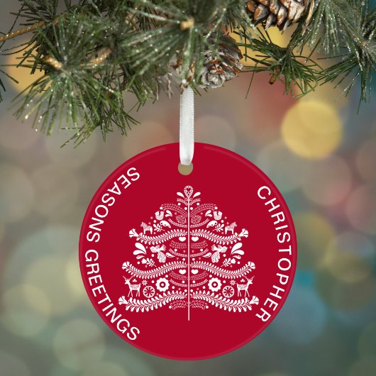 Wit op Rode Scandinavische Nordic Christmas Tree Ornament