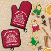 Wit op Rode Scandinavische volkskunst kerstboom Ovenwant & Pannenlap Set