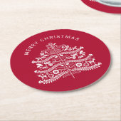 Wit op Rode Scandinavische volkskunst kerstboom Ronde Kartonnen Onderzetter (Gebogen)