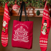 Wit op Rode Scandinavische volkskunst kerstboom Tote Bag