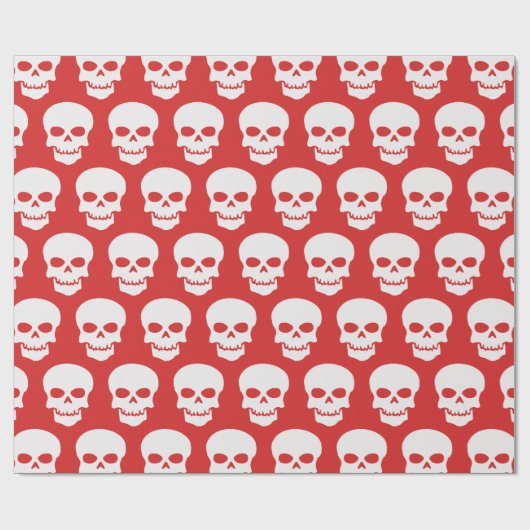 Wit op rode schedels cadeaupapier (Vlak)