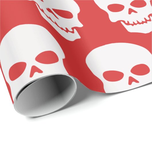 Wit op rode schedels cadeaupapier (Rol Hoek)