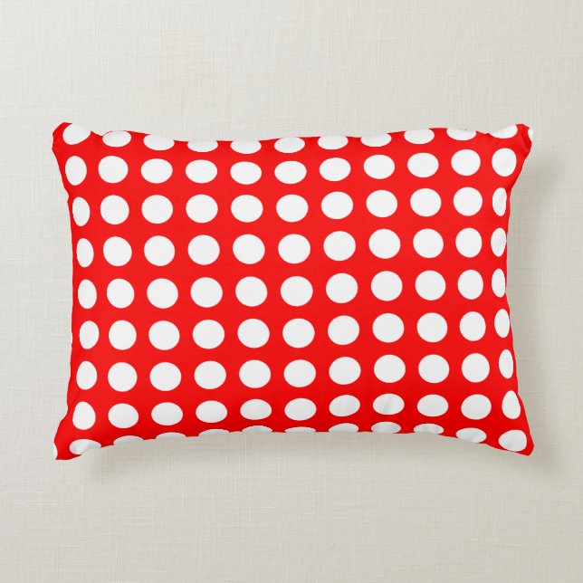 Wit op Rood Grote Grootte Horizontale Polka Dots Accent Kussen (Voorkant)