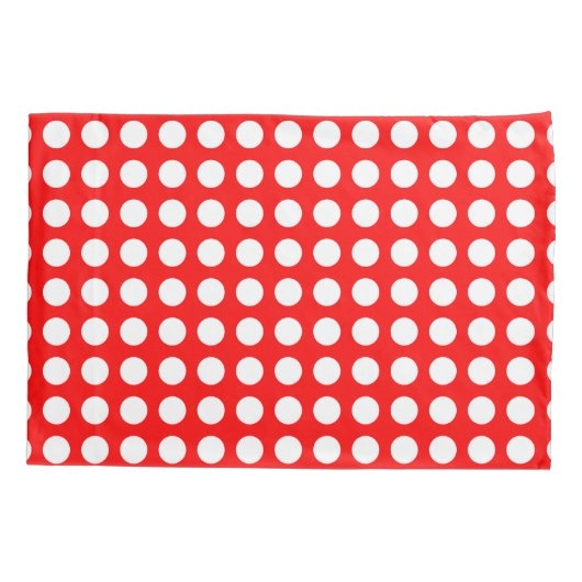 Wit op Rood Grote Grootte Horizontale Polka Dots Kussensloop (Achterkant)