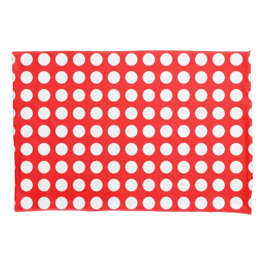 Wit op Rood Grote Grootte Horizontale Polka Dots Kussensloop (Voorkant)