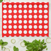 Wit op Rood Grote Grootte Horizontale Polka Dots Theedoek (Gevouwen)