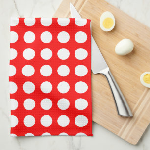 Wit op Rood Grote Grootte Horizontale Polka Dots Theedoek