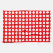 Wit op Rood Grote Grootte Horizontale Polka Dots Theedoek (Horizontaal)