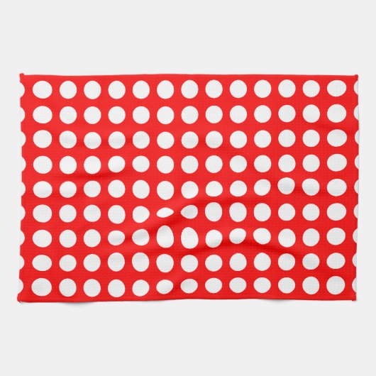 Wit op Rood Grote Grootte Horizontale Polka Dots Theedoek (Horizontaal)