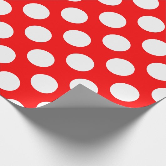 Wit op Rood Grote Grootte Polka Dots Cadeaupapier (Hoek)