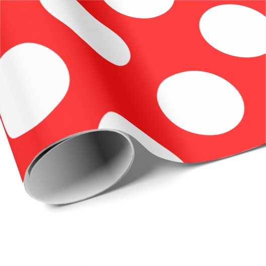 Wit op Rood Grote Grootte Polka Dots Cadeaupapier (Rol Hoek)