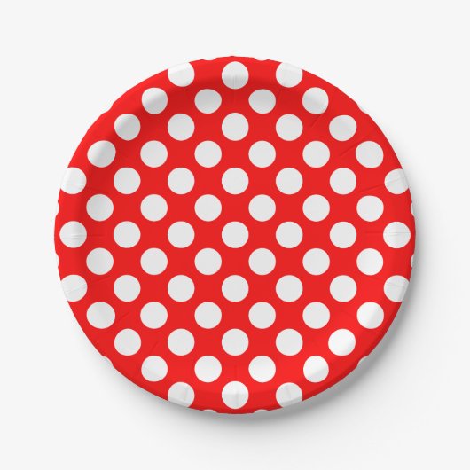 Wit op Rood Grote Grootte Polka Dots Papieren Bordje (Voorkant)