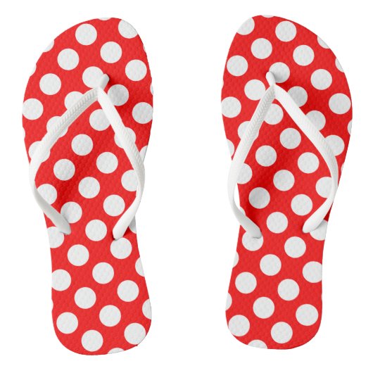 Wit op Rood Grote Grootte Polka Dots Teenslippers (Voetbed)