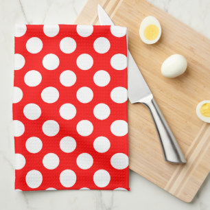 Wit op Rood Grote Grootte Polka Dots Theedoek