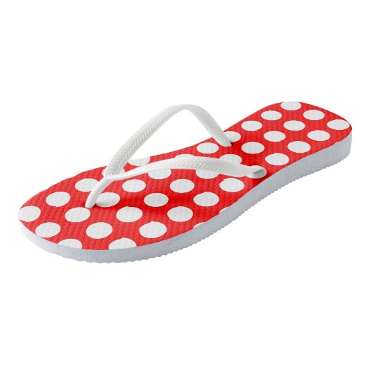 Wit op rood grote horizontale stippen teenslippers (Schuin)